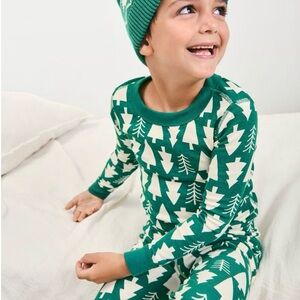 Hanna Andersson Green and White Tree-Print Pajama Set - Size 6/7